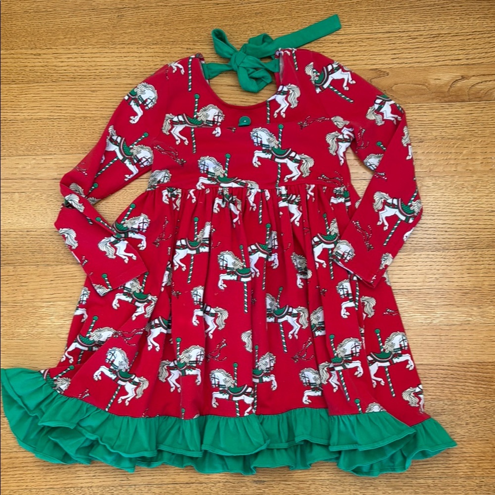 Carousel Horse Red and Green Kids Dress